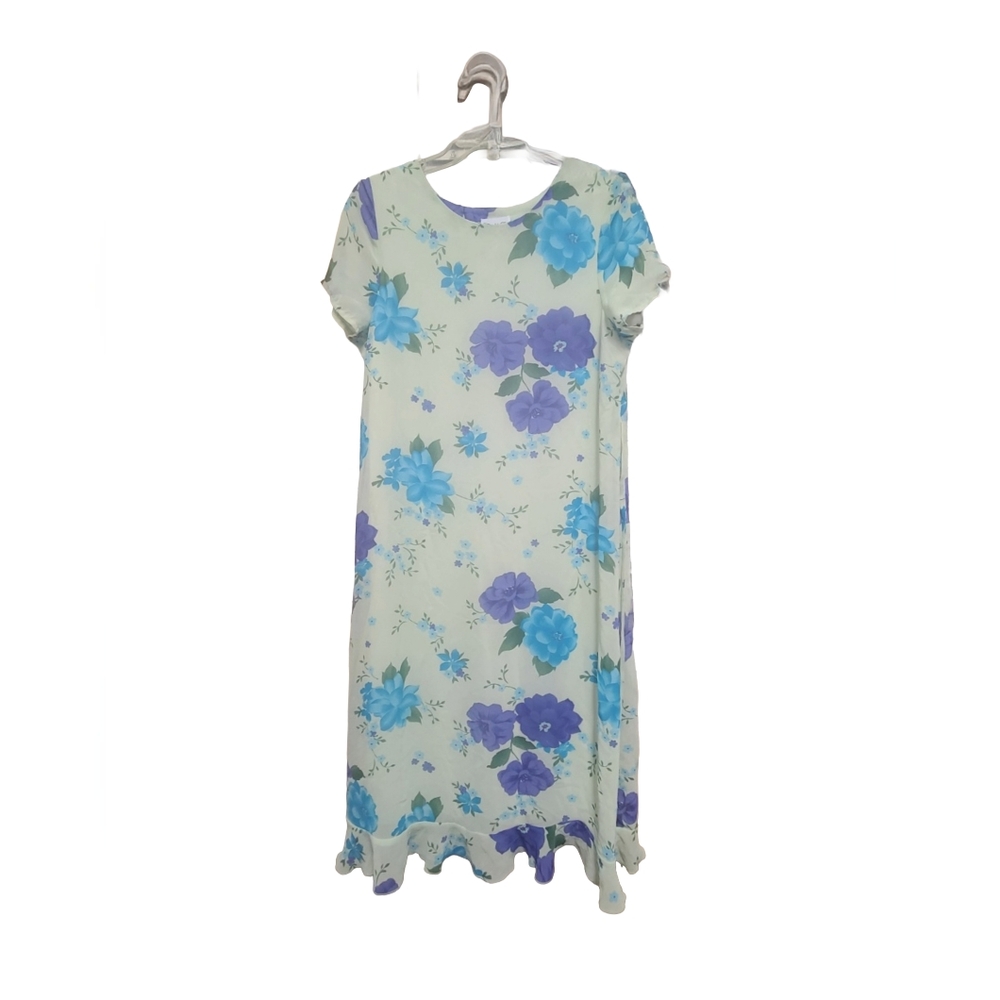 Elegant Floral Midi Dress in Blue and Purple